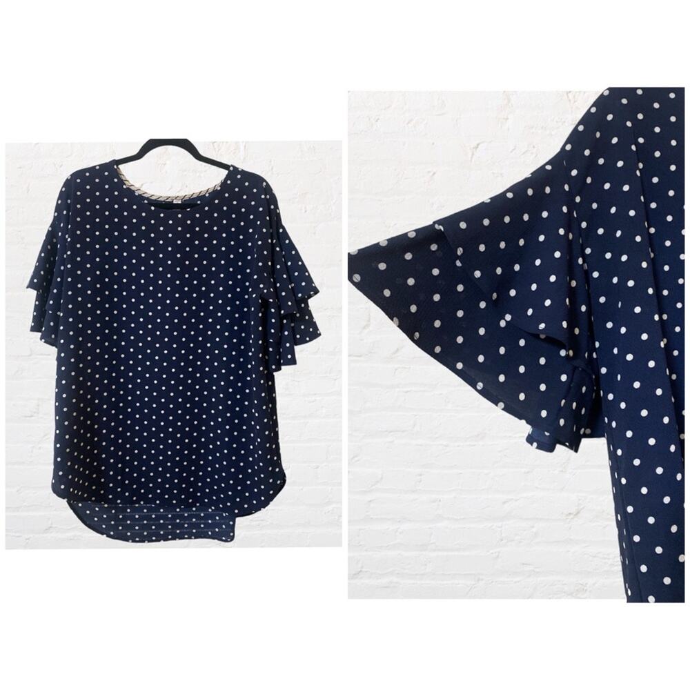 Paisley Grace polka dot tunic top with ruffle accent sleeves